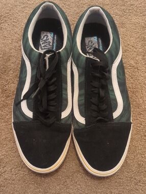 Vans Men’s Black & Dark Green Old Skool Sneakers with White Stripe